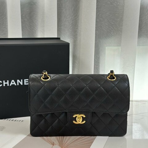 CHANEL 經典口蓋包 CF23 - 粒面牛皮黑金