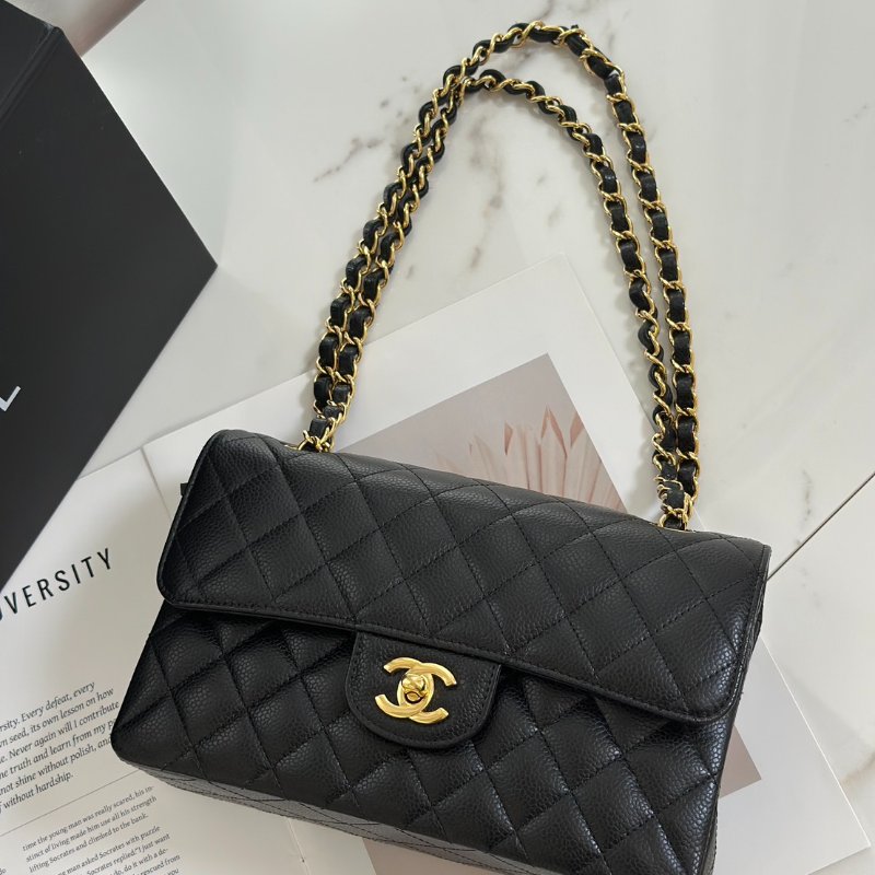 CHANEL 經典口蓋包 CF23 - 粒面牛皮黑金-6