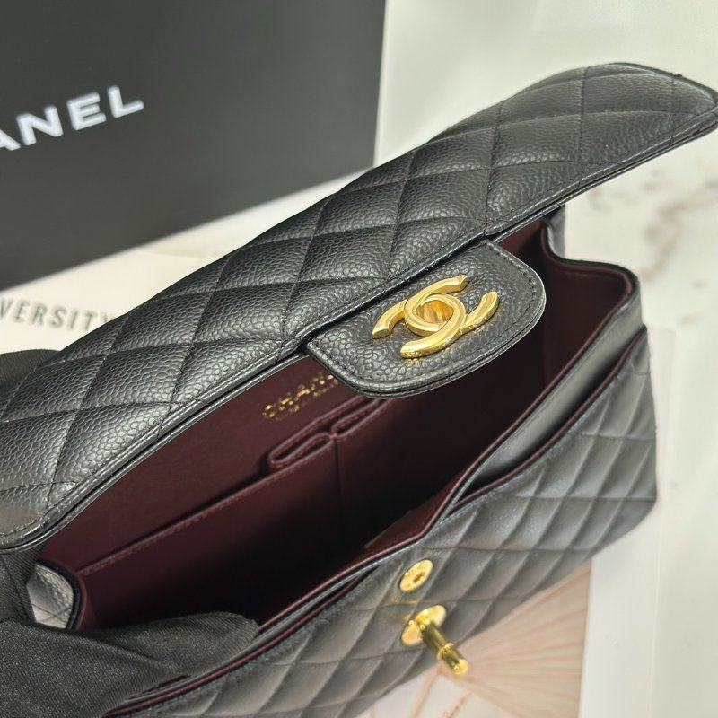 CHANEL 經典口蓋包 CF23 - 粒面牛皮黑金-7