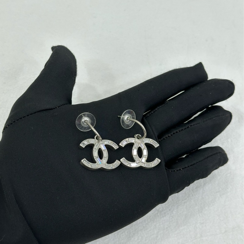 Chanel香奈兒水鑽大logo耳環 直徑2.5cm-0