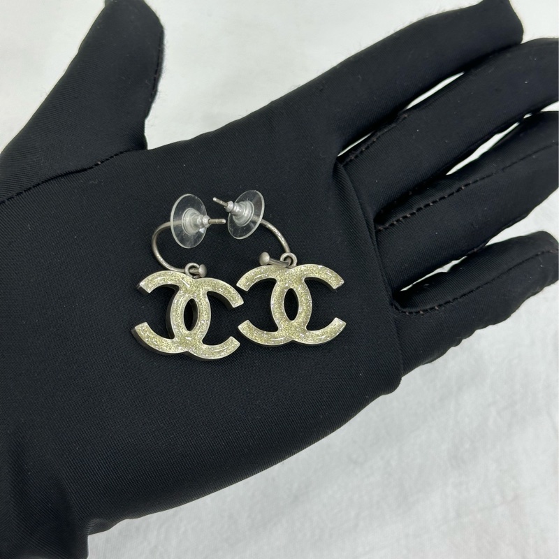 Chanel香奈兒水鑽大logo耳環 直徑2.5cm-1