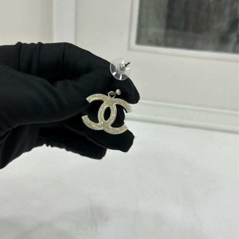 Chanel香奈兒水鑽大logo耳環 直徑2.5cm-3