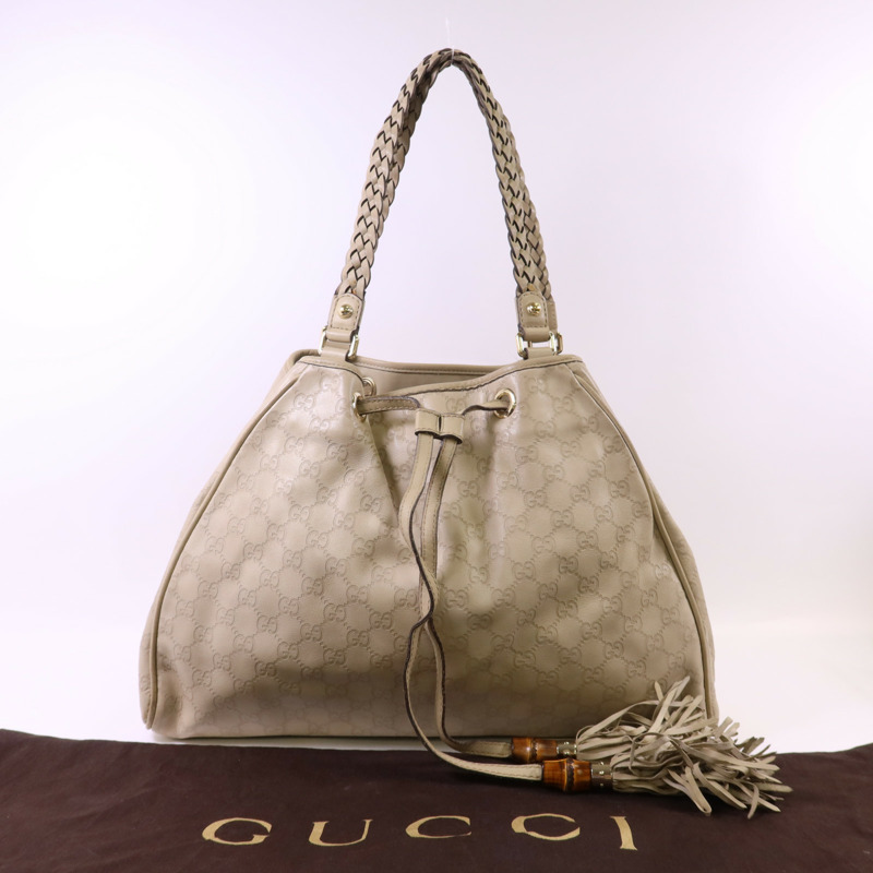 GUCCI 牛皮皮革Guccissima Braided Peggy Tote銀扣肩背袋-22
