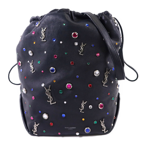 SAINT LAURENT 羊皮皮革Gem Stud Embellished Teddy銀扣鏈帶肩背袋