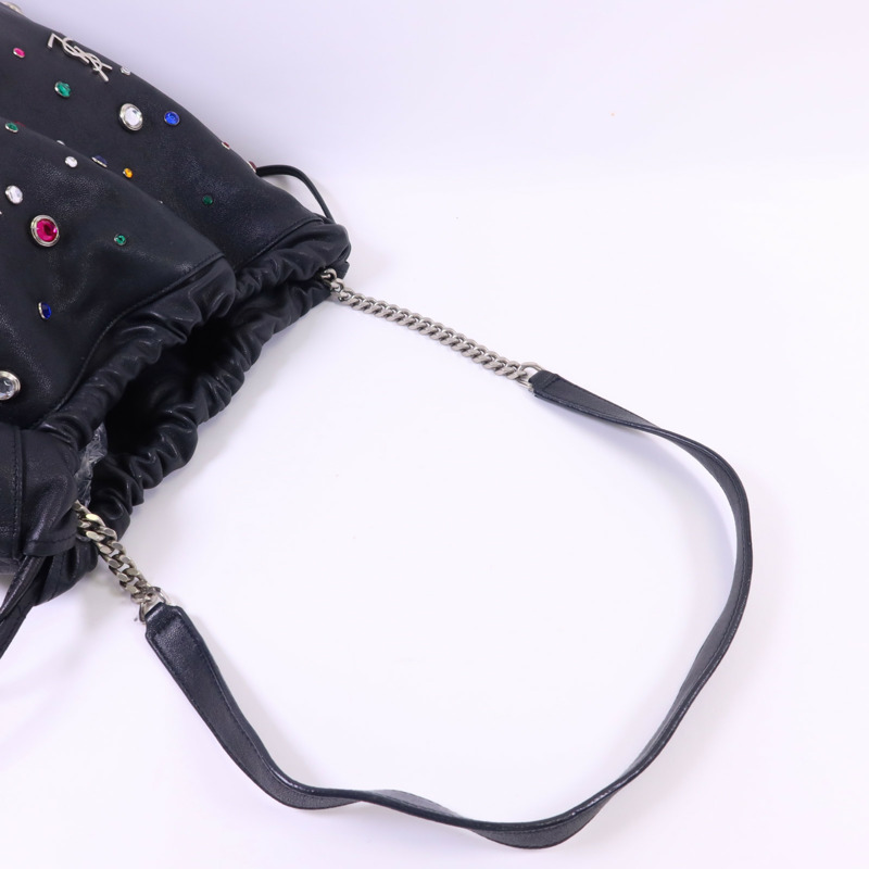 SAINT LAURENT 羊皮皮革Gem Stud Embellished Teddy銀扣鏈帶肩背袋-4