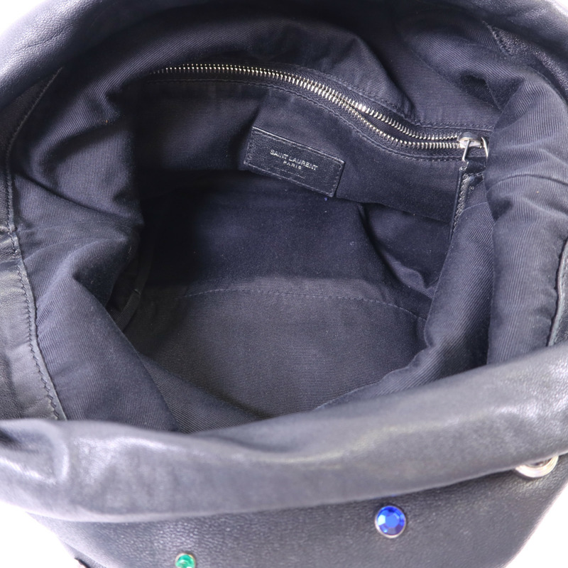 SAINT LAURENT 羊皮皮革Gem Stud Embellished Teddy銀扣鏈帶肩背袋-5