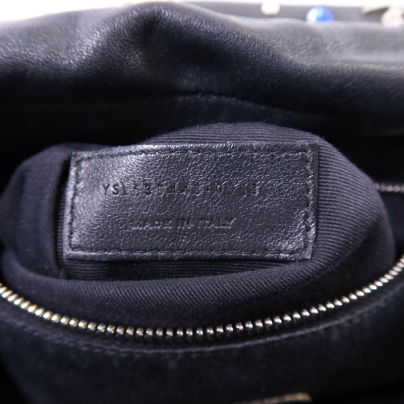 SAINT LAURENT 羊皮皮革Gem Stud Embellished Teddy銀扣鏈帶肩背袋-7