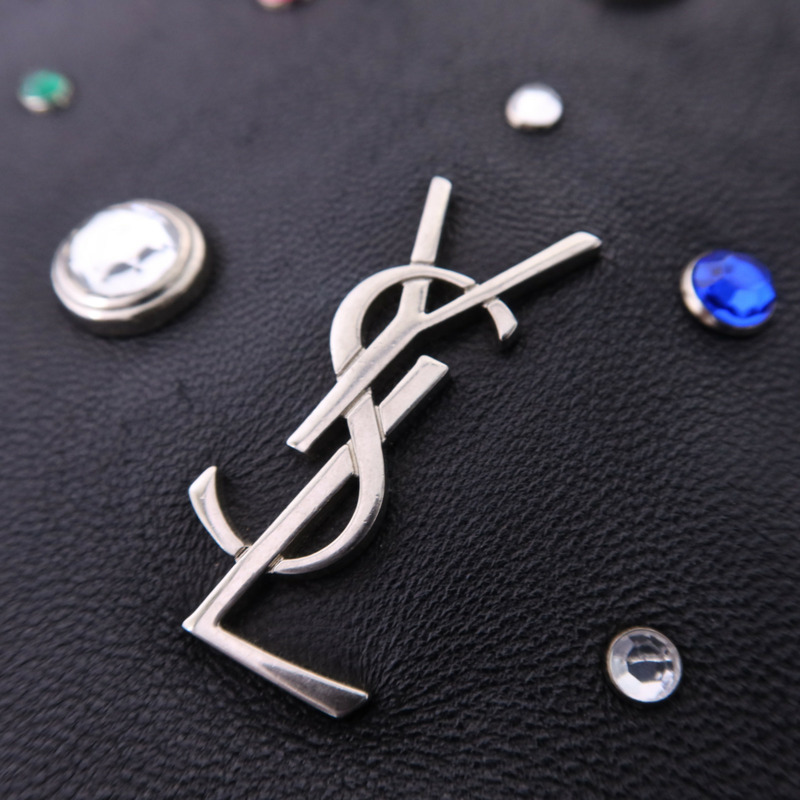 SAINT LAURENT 羊皮皮革Gem Stud Embellished Teddy銀扣鏈帶肩背袋-9