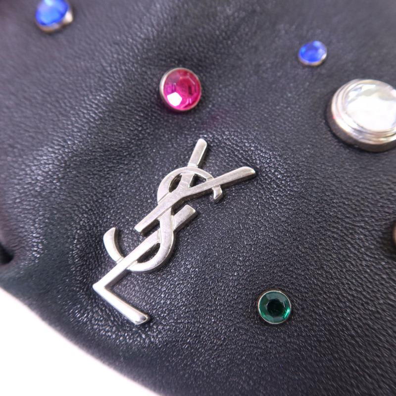 SAINT LAURENT 羊皮皮革Gem Stud Embellished Teddy銀扣鏈帶肩背袋-10