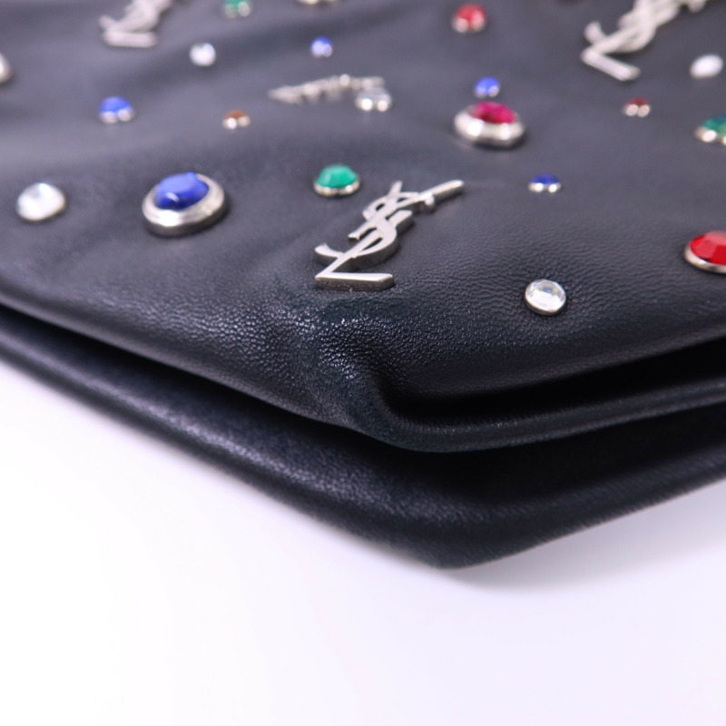 SAINT LAURENT 羊皮皮革Gem Stud Embellished Teddy銀扣鏈帶肩背袋-11