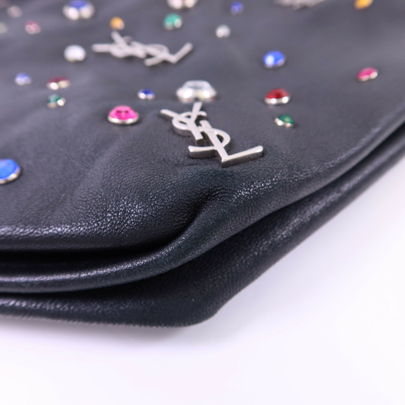 SAINT LAURENT 羊皮皮革Gem Stud Embellished Teddy銀扣鏈帶肩背袋-12