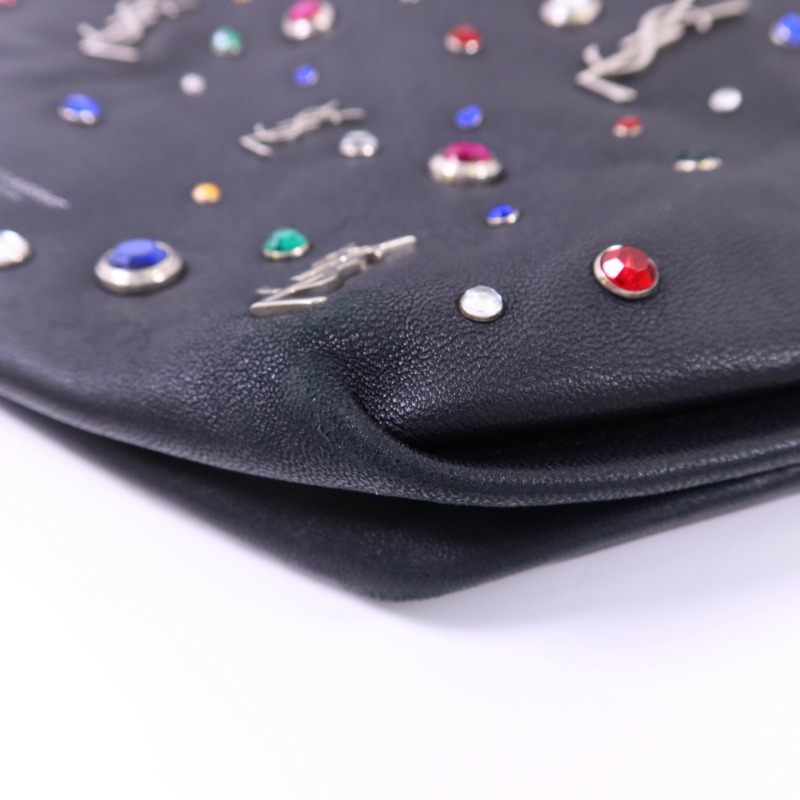 SAINT LAURENT 羊皮皮革Gem Stud Embellished Teddy銀扣鏈帶肩背袋-13