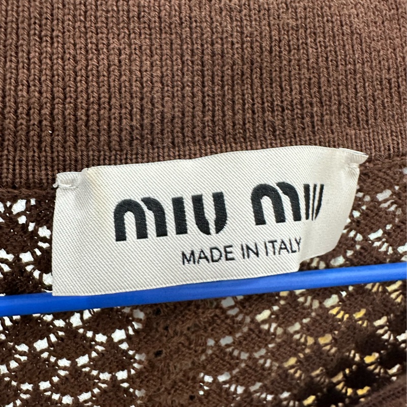 Miumiu 繆繆25ss可可棕色翻領絲鏤空開襟衫 38碼-2