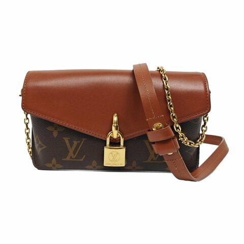 LOUIS VUITTON PADLOCK棕色塗層帆布老花單肩包手提包斜挎包 金色五金 2條可拆卸肩帶 晶片款