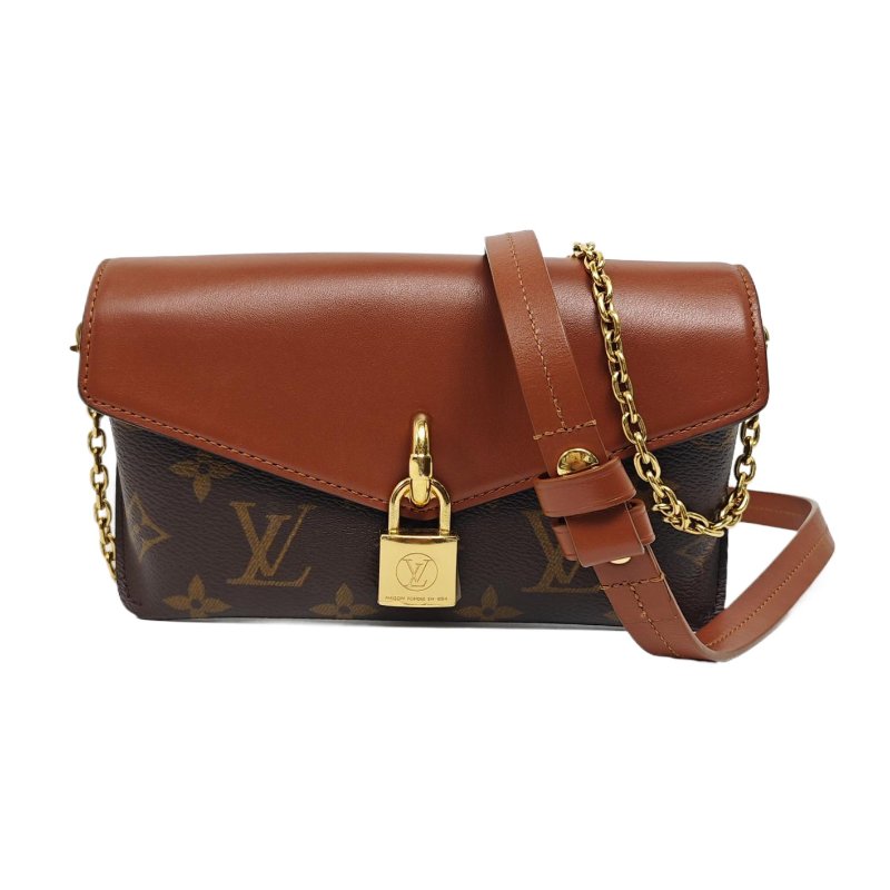 LOUIS VUITTON PADLOCK棕色塗層帆布老花單肩包手提包斜挎包 金色五金 2條可拆卸肩帶 晶片款-0