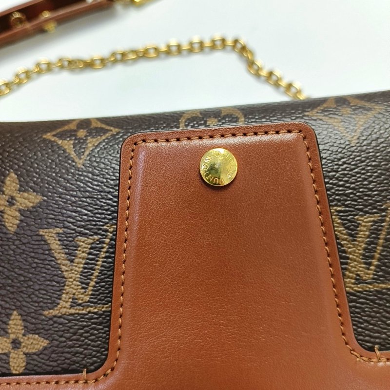 LOUIS VUITTON PADLOCK棕色塗層帆布老花單肩包手提包斜挎包 金色五金 2條可拆卸肩帶 晶片款-11