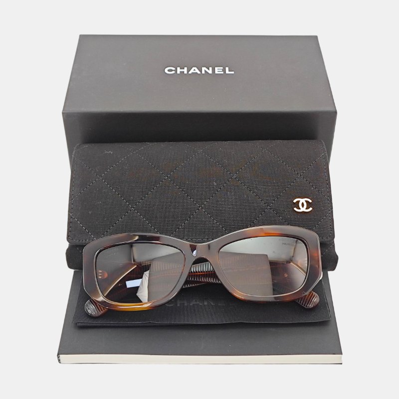 CHANEL深棕色合成偏光墨鏡-4