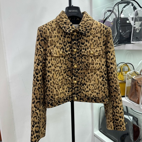Celine 24新款豹紋印花雙層羊毛外套 36碼