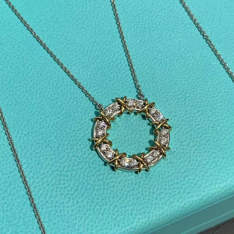 tiffany蒂芙尼 sixteen stone系列18k黃金×鉑金十六石鑽石項鍊 ，25年購入-0