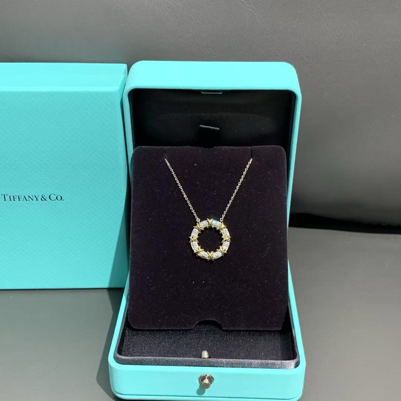 tiffany蒂芙尼 sixteen stone系列18k黃金×鉑金十六石鑽石項鍊 ，25年購入-1