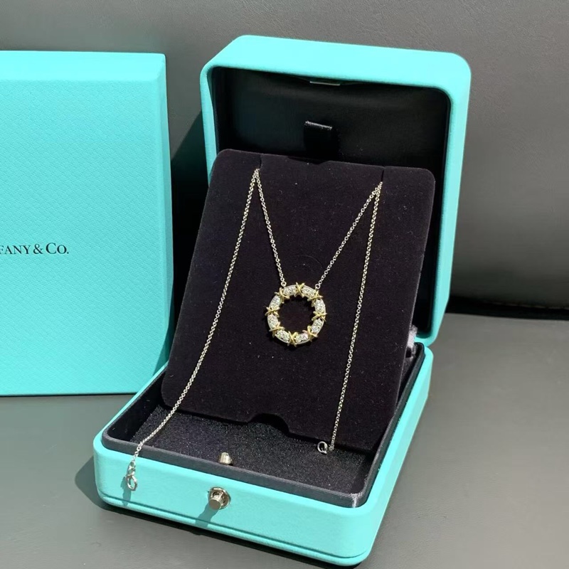 tiffany蒂芙尼 sixteen stone系列18k黃金×鉑金十六石鑽石項鍊 ，25年購入-3