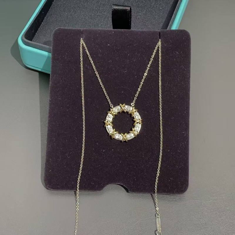 tiffany蒂芙尼 sixteen stone系列18k黃金×鉑金十六石鑽石項鍊 ，25年購入-4