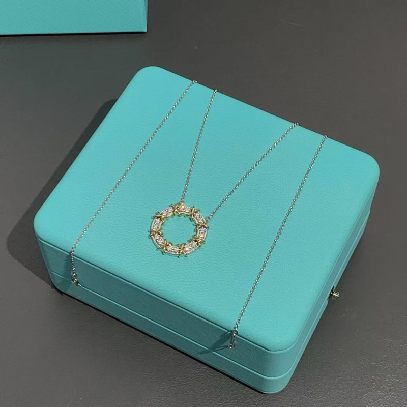 tiffany蒂芙尼 sixteen stone系列18k黃金×鉑金十六石鑽石項鍊 ，25年購入-5
