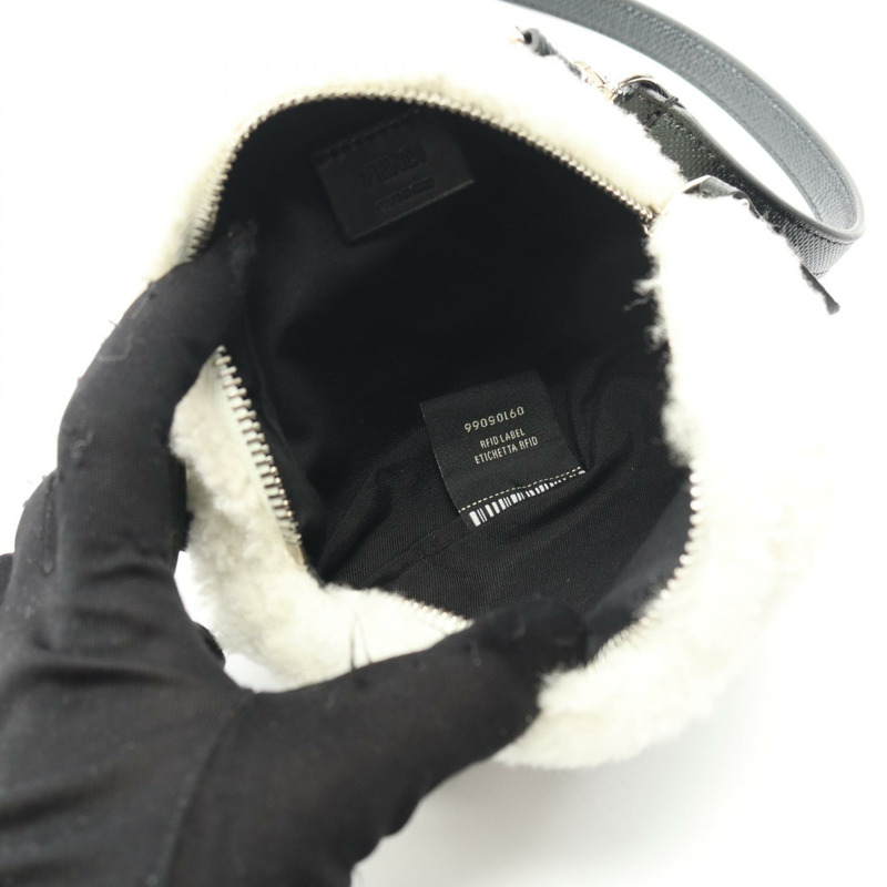 FENDI Onigiri 肩背包 7AS240 皮革羊皮 白色 黑色 二手 女士-2