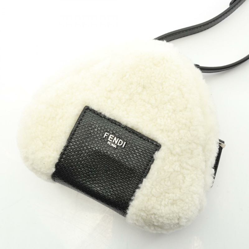 FENDI Onigiri 肩背包 7AS240 皮革羊皮 白色 黑色 二手 女士-5