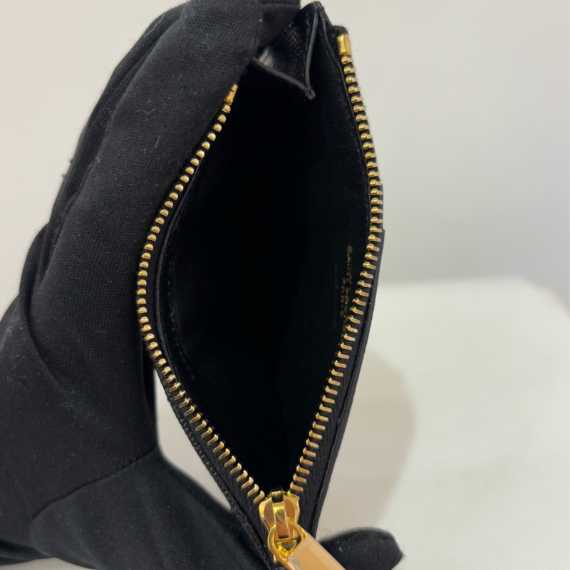 YSL品牌金字Logo粒紋牛皮拉鏈卡片/零錢包-2