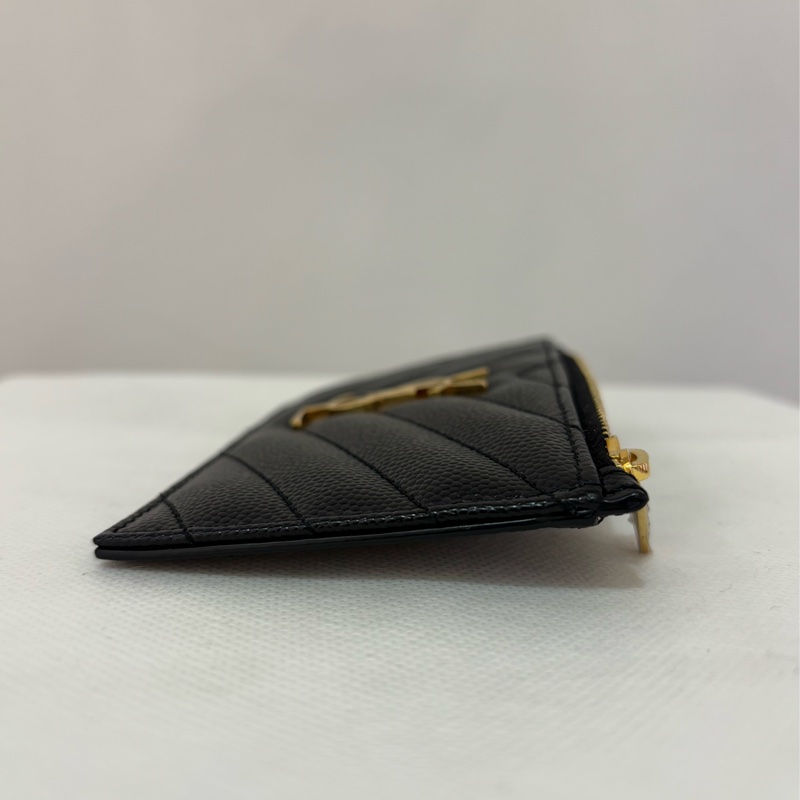 YSL品牌金字Logo粒紋牛皮拉鏈卡片/零錢包-3
