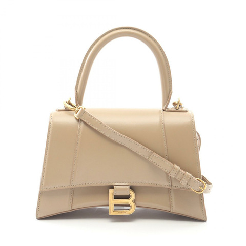BALENCIAGA HourGlass 小號單肩斜背包，米色皮革，二手女款