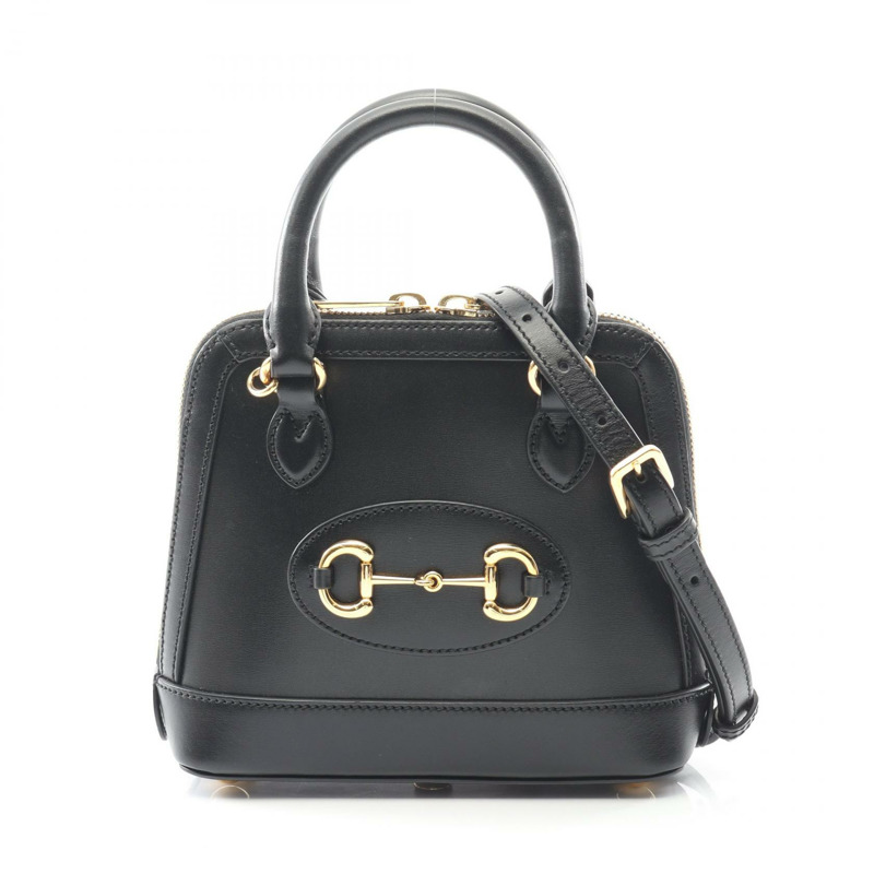 GUCCI 馬銜扣 1955 迷你單肩手提包 640716 黑色皮革 二手 女士-0