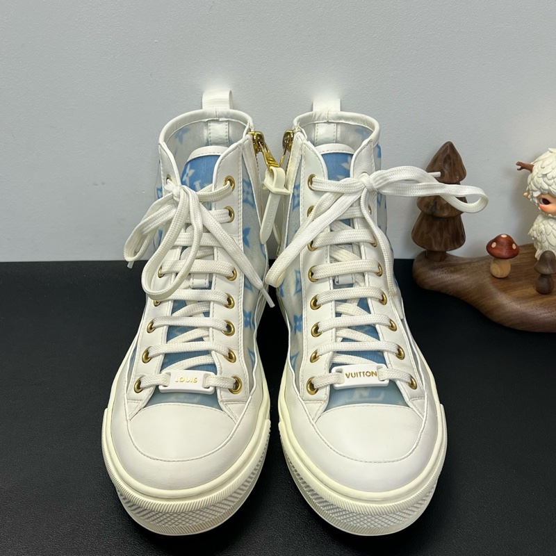 36碼 LV路易威登 Stellarl 老花滿印花卉圖案 高幫 時尚板鞋 女款 藍色/95新/無原盒-3