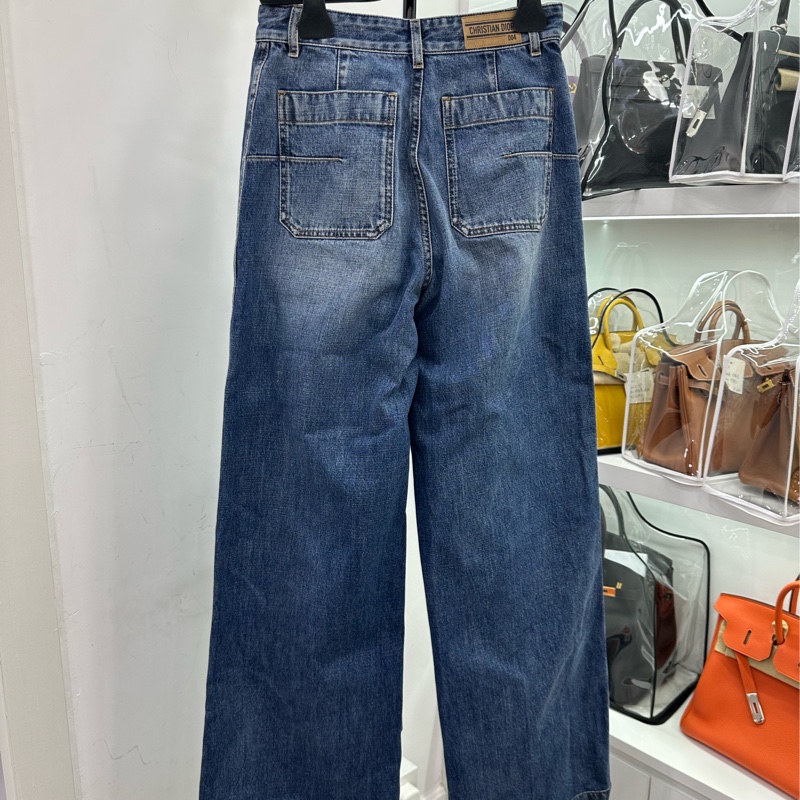 Dior迪奧經典藍色牛仔寬褲 牛仔褲 寬褲 36碼-1