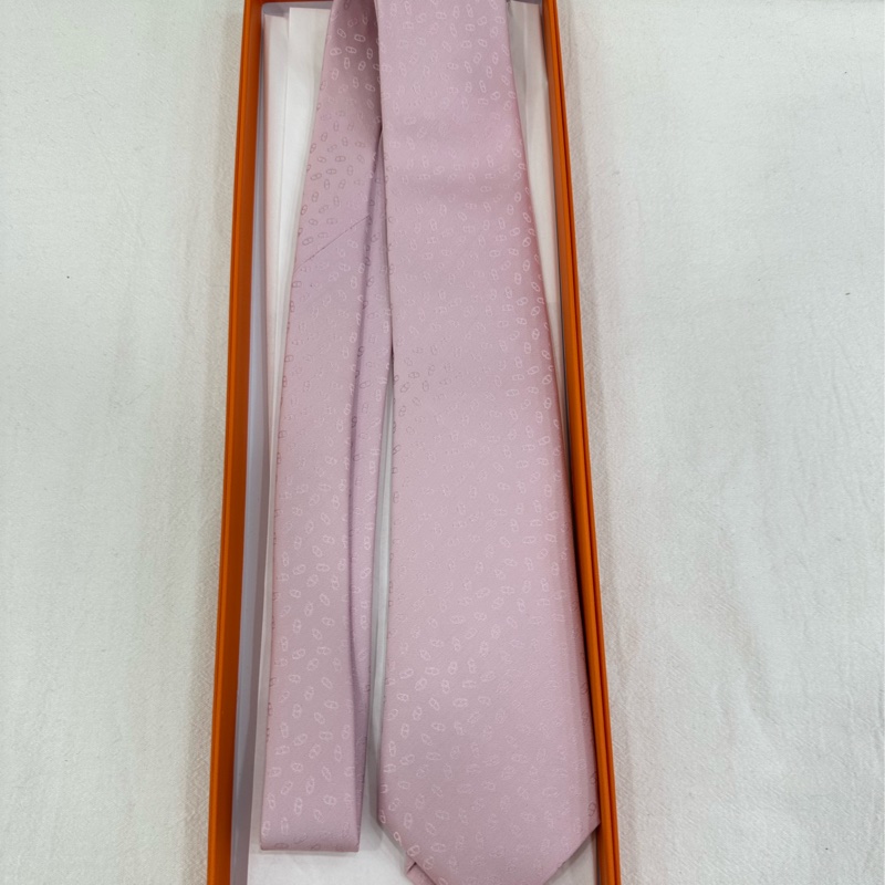 Hermes 愛馬仕  粉紅豬鼻男領帶  全新-0
