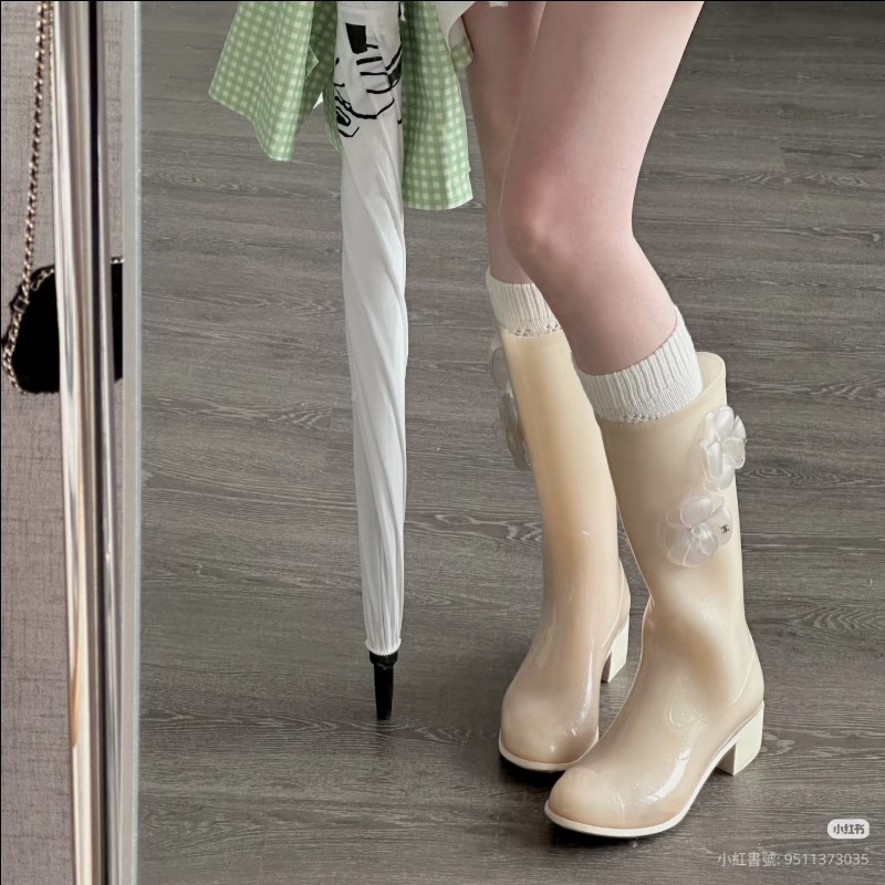 莉亞精品♡CHANEL 亮片山茶花雨靴 尺碼36 二手美品-1