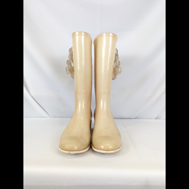 莉亞精品♡CHANEL 亮片山茶花雨靴 尺碼36 二手美品-4