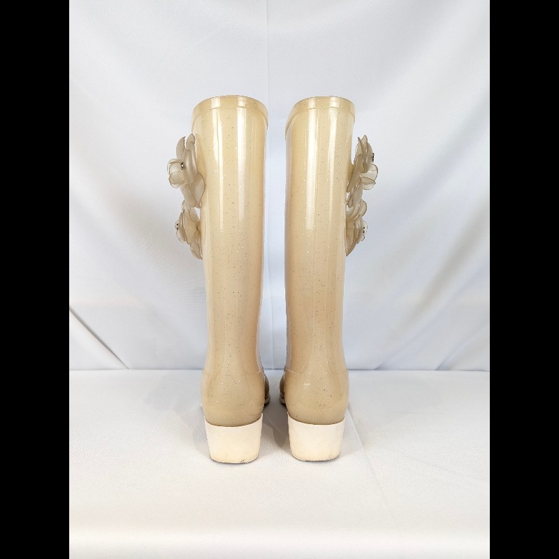 莉亞精品♡CHANEL 亮片山茶花雨靴 尺碼36 二手美品-5