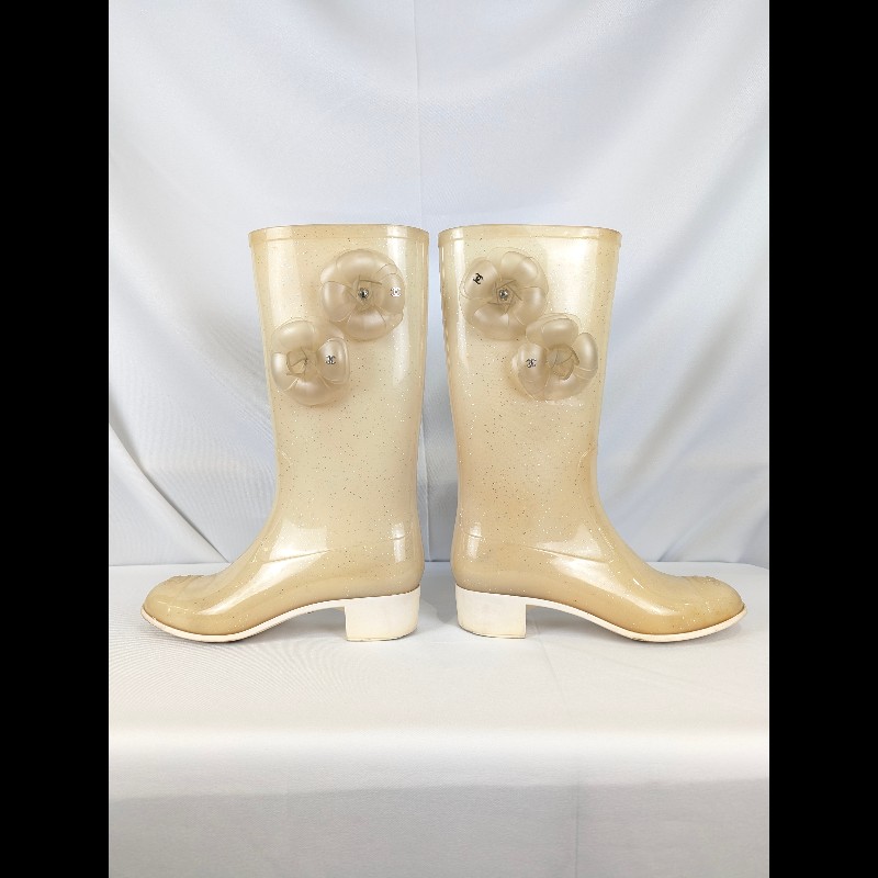 莉亞精品♡CHANEL 亮片山茶花雨靴 尺碼36 二手美品-6