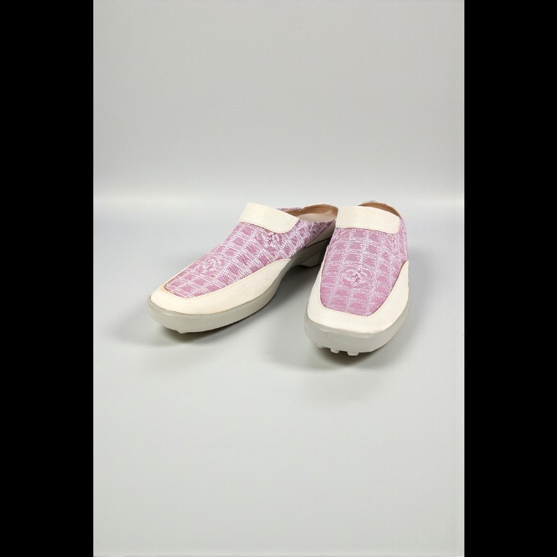 莉亞精品♡CHANEL 粉格紋穆勒鞋 尺碼36 二手美品-0