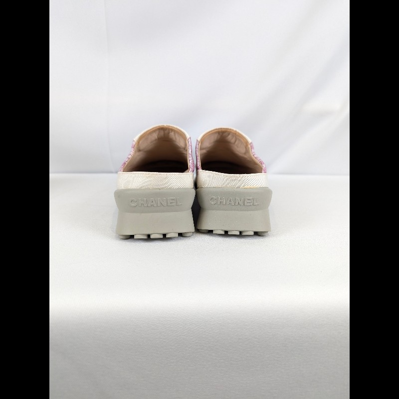 莉亞精品♡CHANEL 粉格紋穆勒鞋 尺碼36 二手美品-6