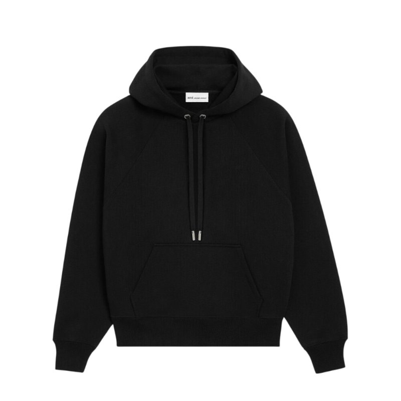 【AMI PARIS】Ami de Coeur Hoodie 重磅款 刺繡 棉質 連帽衛衣 大學T 帽T 全黑色 M-3