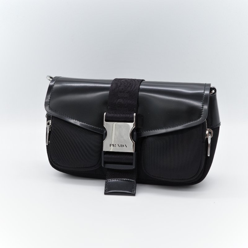 Prada 普拉達 黑色牛皮 黑色尼龍 降落傘 三合一 郵差包 斜挎包 單肩包(肩帶小包可以拆卸 )-1