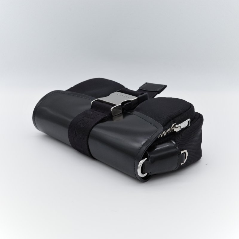 Prada 普拉達 黑色牛皮 黑色尼龍 降落傘 三合一 郵差包 斜挎包 單肩包(肩帶小包可以拆卸 )-7