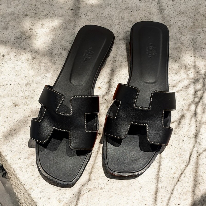 莉亞精品♡Hermes Oran拖鞋 黑 尺碼41 二手美品-0