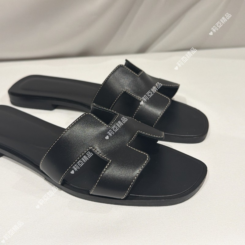 莉亞精品♡Hermes Oran拖鞋 黑 尺碼41 二手美品-2
