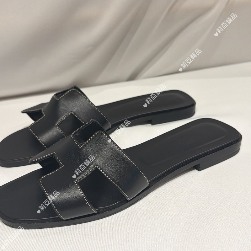 莉亞精品♡Hermes Oran拖鞋 黑 尺碼41 二手美品-3
