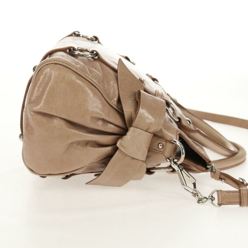 【日本直送】Miu Miu 手提包 皮革 兩用 米色 銀色 正品 am10130V-3