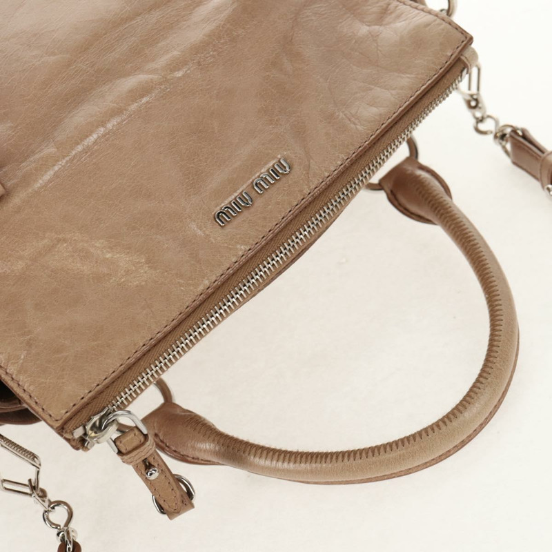 【日本直送】Miu Miu 手提包 皮革 兩用 米色 銀色 正品 am10130V-5